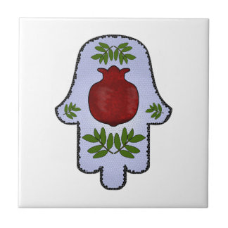 Hamsa pomegranaten som är ljus - slösa, målat kakelplatta