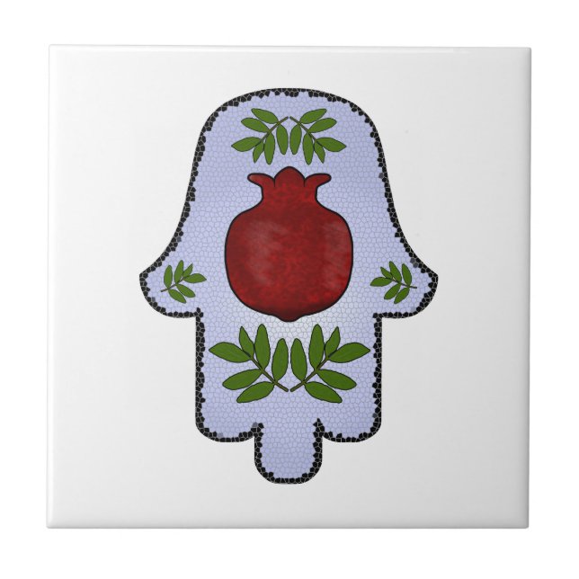 Hamsa pomegranaten som är ljus - slösa, målat kakelplatta (Framsidan)