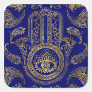 Hamsa räcker - guld på lapislazuli fyrkantigt klistermärke