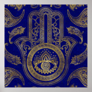 Hamsa räcker - guld på lapislazuli poster