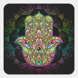 Hamsa räcker Psychedelic konst Fyrkantigt Klistermärke