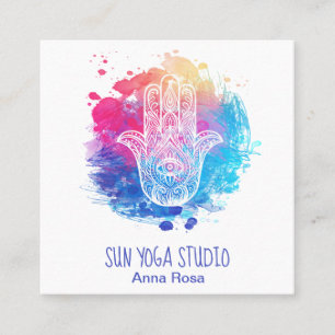 *~* Hamsa räcker vattenfärg för ögaYogahelig Fyrkantigt Visitkort