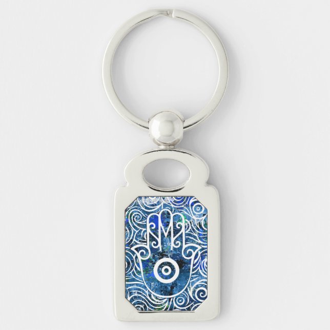 Hamsa Virvlar Rektangulärt Silverfärgad Nyckelring (Framsidan)