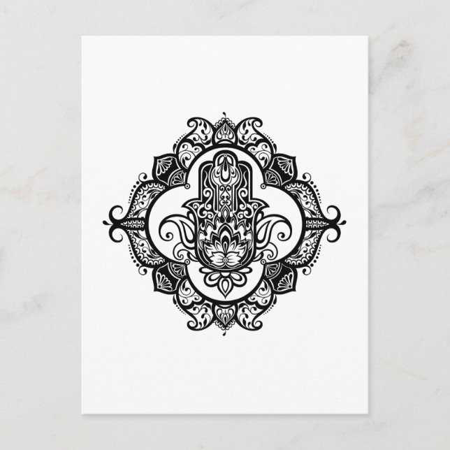 Hamsa with Ethnic Ornaments Doodle Vykort (Framsida)