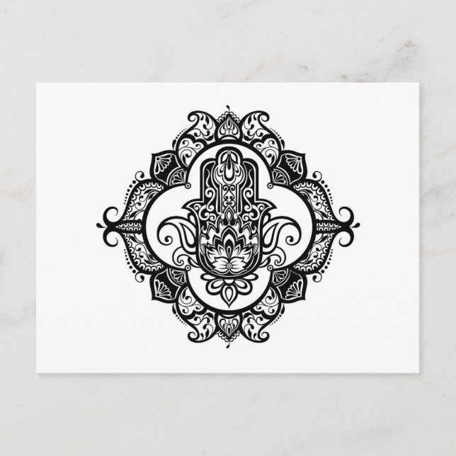 Hamsa with Ethnic Ornaments Doodle Vykort (Framsida)