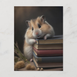 Hamster and books postcard vykort