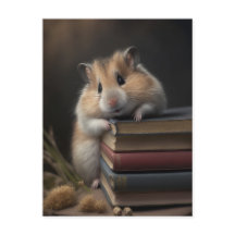 Hamster and books postcard
