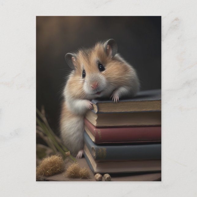 Hamster and books postcard vykort (Framsida)