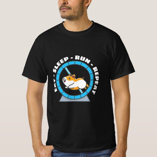 Hamster Äter Sover Springa Upprepa T Shirt (Framsida)