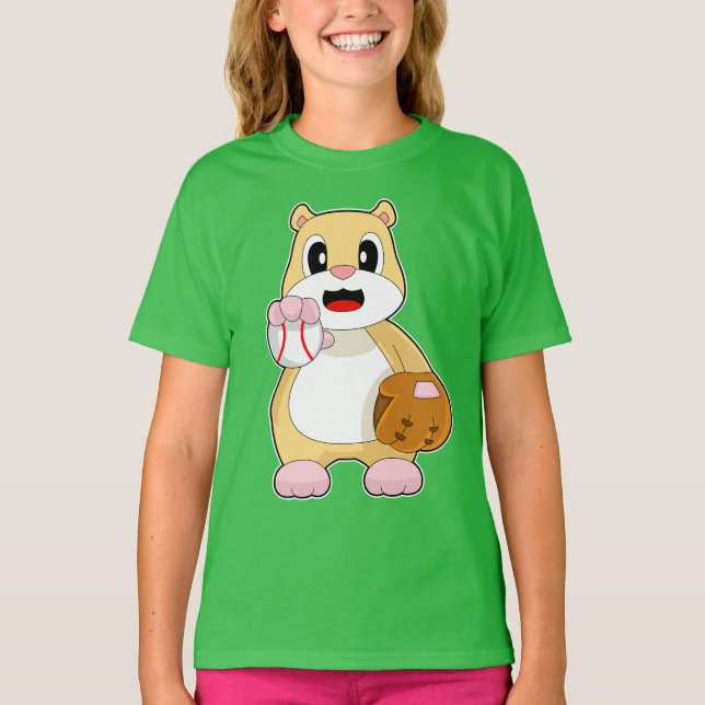 Hamster Baseball Baseball glove T Shirt (Framsida)