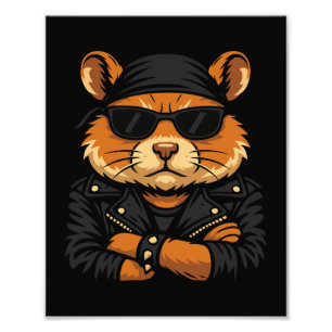 Hamster Biker Rider Leather Jacka Attitude Fototryck