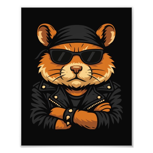 Hamster Biker Rider Leather Jacka Attitude Fototryck (Framsidan)