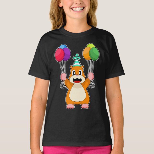 Hamster Birthday Balloons T Shirt (Framsida)