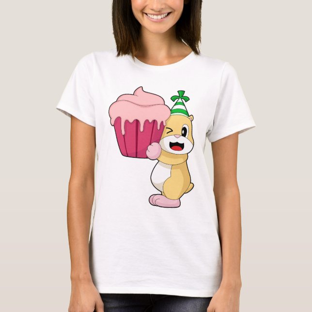 Hamster Birthday Cupcake T Shirt (Framsida)