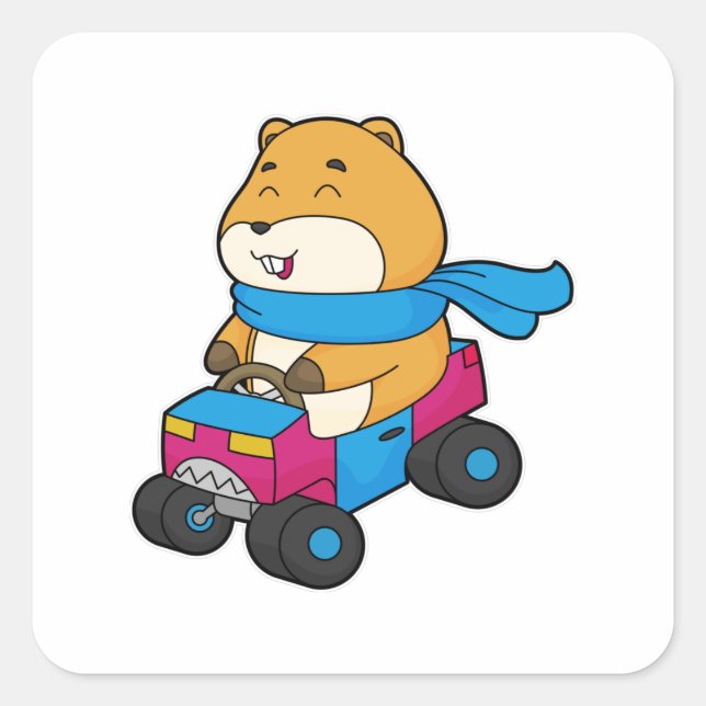 Hamster Car Fyrkantigt Klistermärke (Framsida)