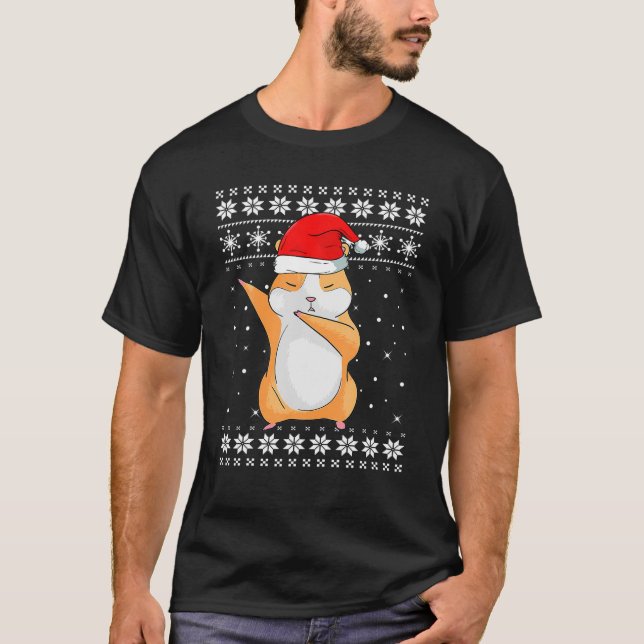 Hamster Dabbing Dance Ugly Sweater jul Pajam T Shirt (Framsida)