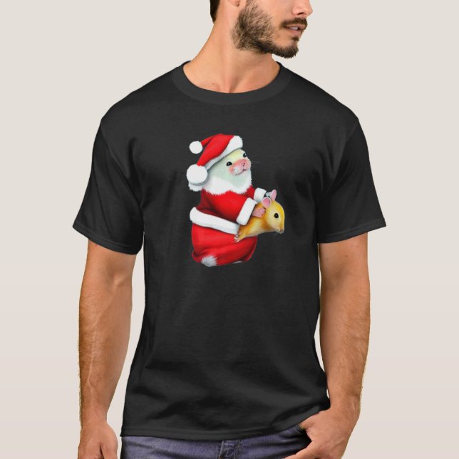 Hamster Dad and Hamster Baby in Christmas Costume  T Shirt (Framsida)