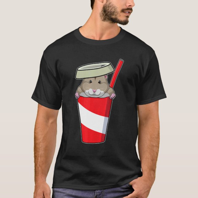 Hamster Drinking Kopp Straw T Shirt (Framsida)