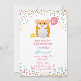 Hamster Födelsedagsfest inbjudan Confetti Glitter
