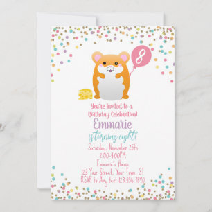 Hamster Födelsedagsfest inbjudan Confetti Glitter
