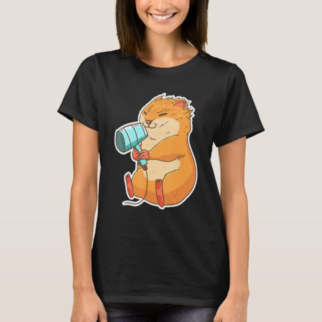 Hamster Hair Dryer Animal Hammy Owner Pet T Shirt (Framsida)