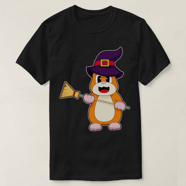 Hamster Halloween Witch Broom T Shirt (Design framsida)