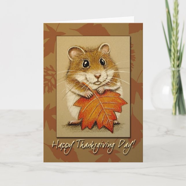 Hamster & höstlöv - thanksgivingkort helgkort (Framsida)