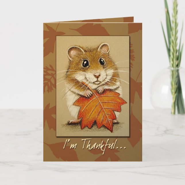 Hamster & höstlöv - thanksgivingkort helgkort (Framsida)