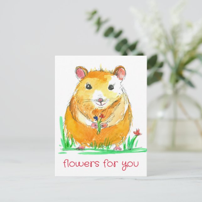 Hamster Husdjur Blomsterbukett Snälla Ord Vykort (Stående Fram)
