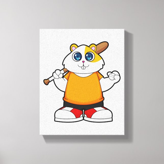 Hamster i Baseball med Baseball fladdermus Canvastryck (Framsida)