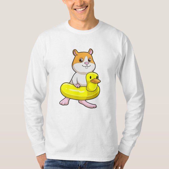 Hamster i Beach med Anka som Simma ring T Shirt (Framsida)