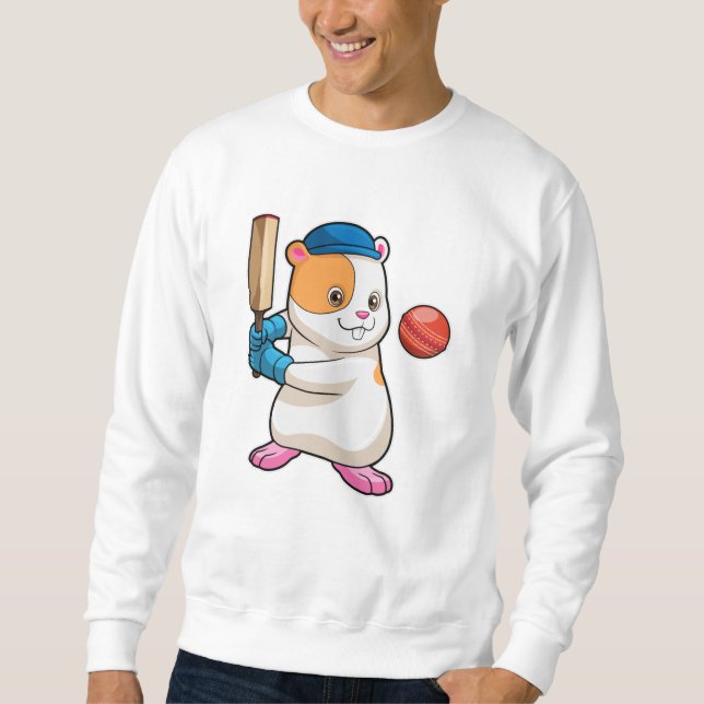Hamster i Cricket med Cricket fladdermus & Cap Lång Ärmad Tröja (Framsida)