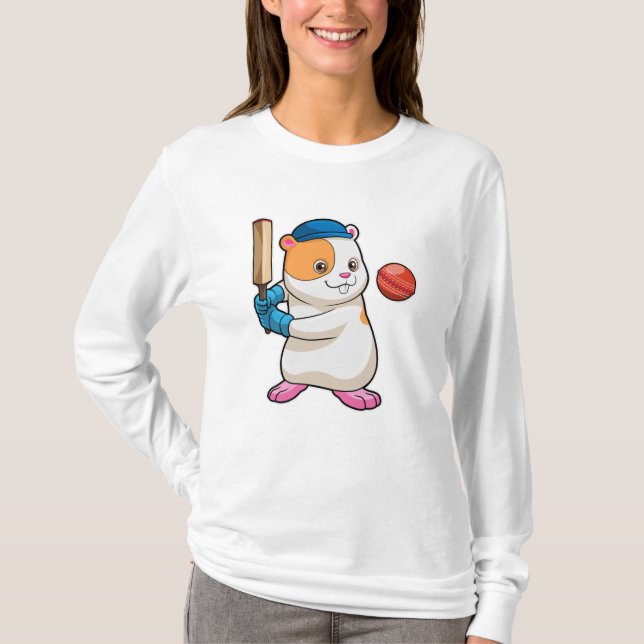 Hamster i Cricket med Cricket fladdermus & Cap T Shirt (Framsida)