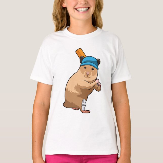 Hamster i Cricket med Cricket fladdermus T Shirt (Framsida)