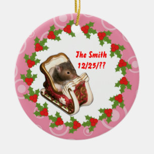 Hamster i en sled julgransprydnad keramik