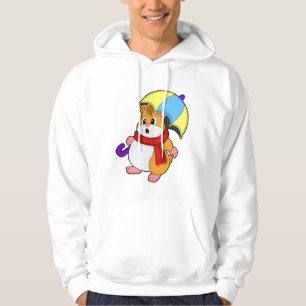 Hamster i Rain med Umbrella Hoodie
