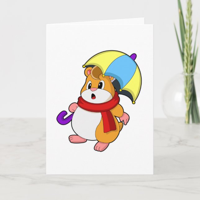 Hamster i Rain med Umbrella Kort (Framsida)