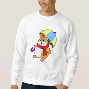 Hamster i Rain med Umbrella Lång Ärmad Tröja