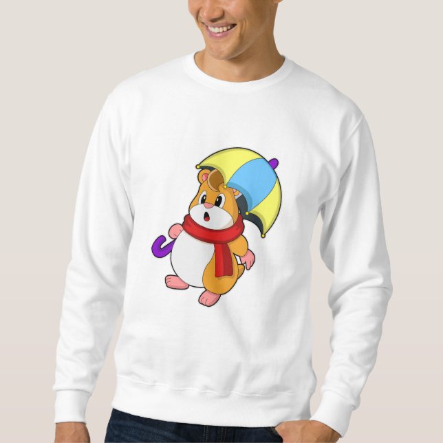 Hamster i Rain med Umbrella Lång Ärmad Tröja (Framsida)
