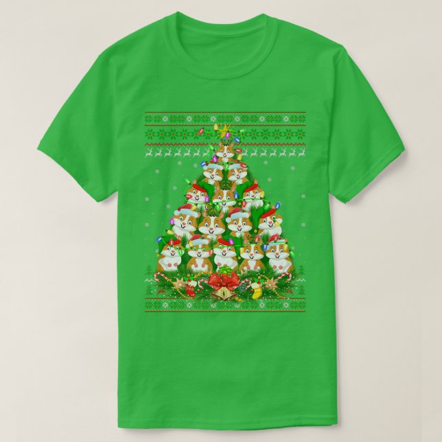 Hamster Julafton Lighting Träd Santa Hamster Ugly  T Shirt (Design framsida)