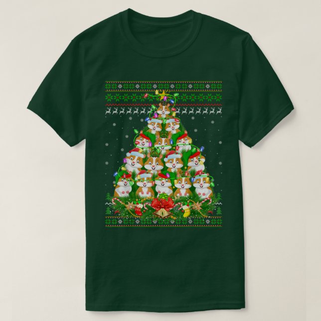 Hamster Julafton Lighting Träd Santa Hamster Ugly  T Shirt (Design framsida)