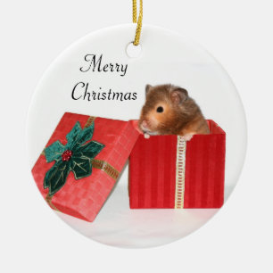 Hamster julklapp julgransprydnad keramik