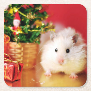 Hamster Kokolinka med julgranen Underlägg Papper Kvadrat
