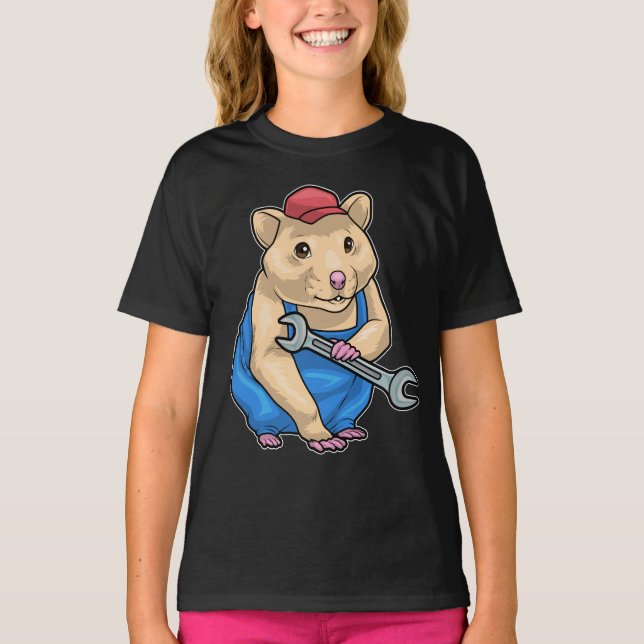 Hamster Mechanic Wrench T Shirt (Framsida)