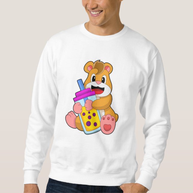Hamster med Baby flaska Juice Lång Ärmad Tröja (Framsida)