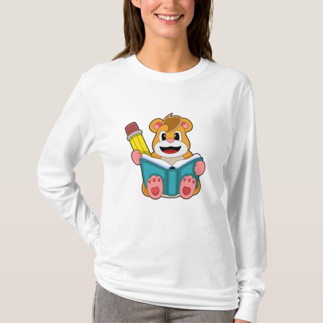 Hamster med Bok och Pen T Shirt (Framsida)