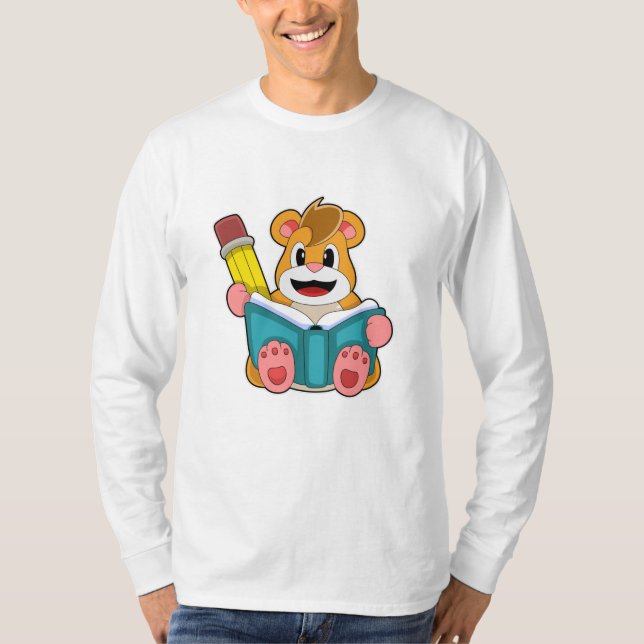 Hamster med Bok och Pen T Shirt (Framsida)