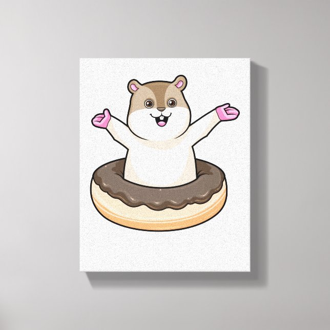 Hamster med Chocolate Donut Canvastryck (Framsida)