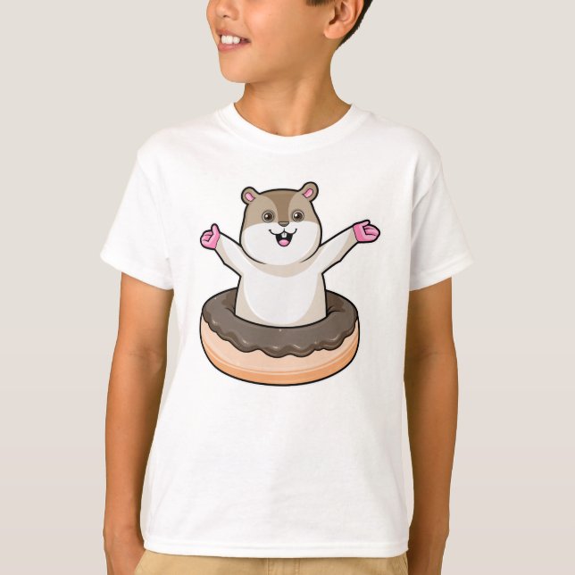 Hamster med Chocolate Donut T Shirt (Framsida)