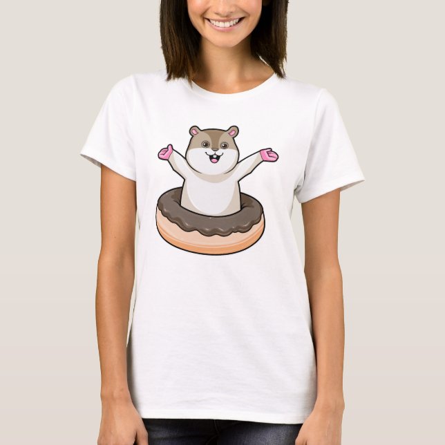 Hamster med Chocolate Donut T Shirt (Framsida)